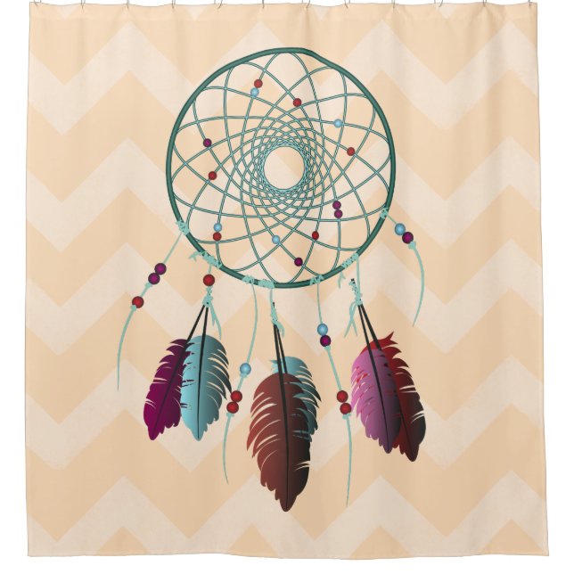 Rideaux De Douche Chevrons Turquoise et Maron Dream Catcher (Devant)