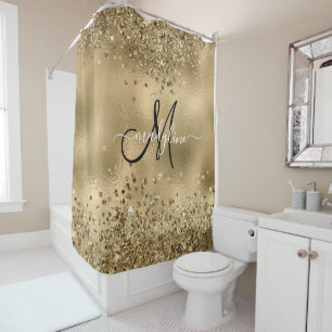 Rideaux De Douche Chic Black Gold Parties scintillant Nom du monogra