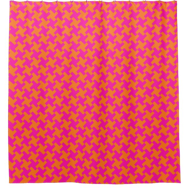 Rideaux De Douche Chic Bright Orange Shocking Motif Dogtooth Rose (Devant)