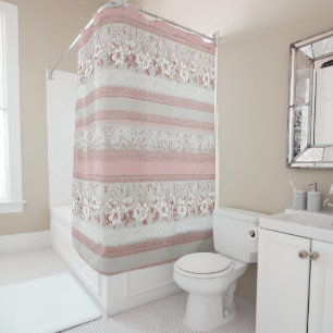 Rideaux De Douche Chic Élégant Rose Floral Dentelle Vintage