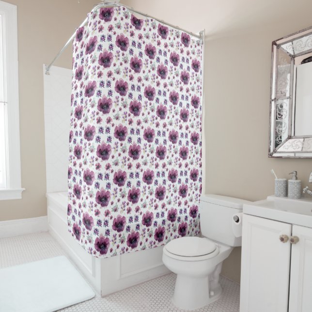 Rideaux De Douche chic floral foliage purple blooming flowers (En situation)