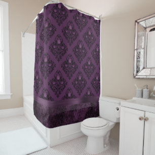 Rideaux De Douche Chic gothique pourpre Eggplant et Damas noir