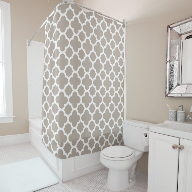 Rideaux De Douche Chic Gris Beige Retro Cute Trellis Motif (En situation)