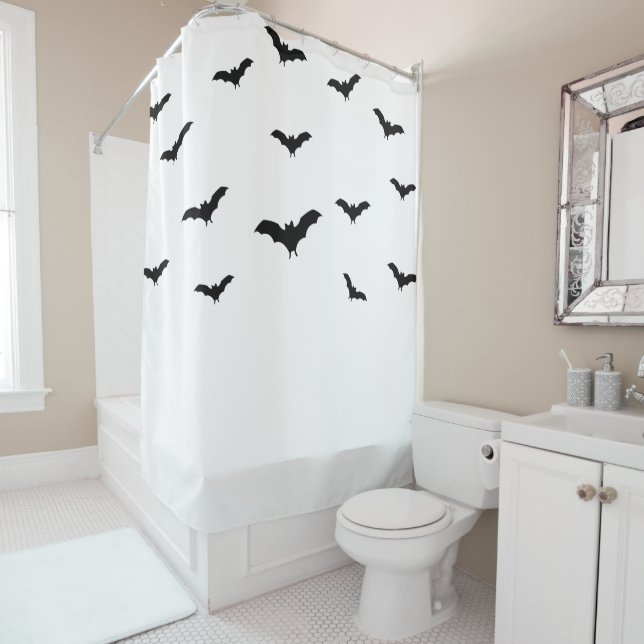 Rideaux De Douche Chic Halloween mignon chauves-souris noires et bla (En situation)