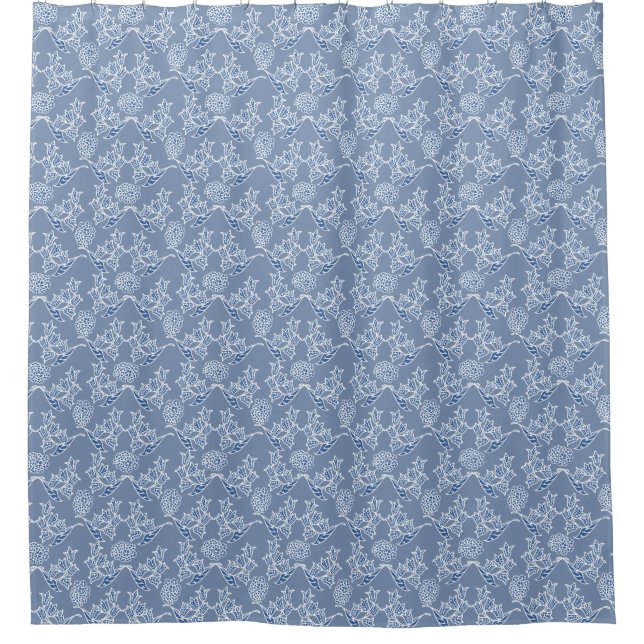 Rideaux De Douche Chic Indigo Blue Ethnic Floral Print (Devant)
