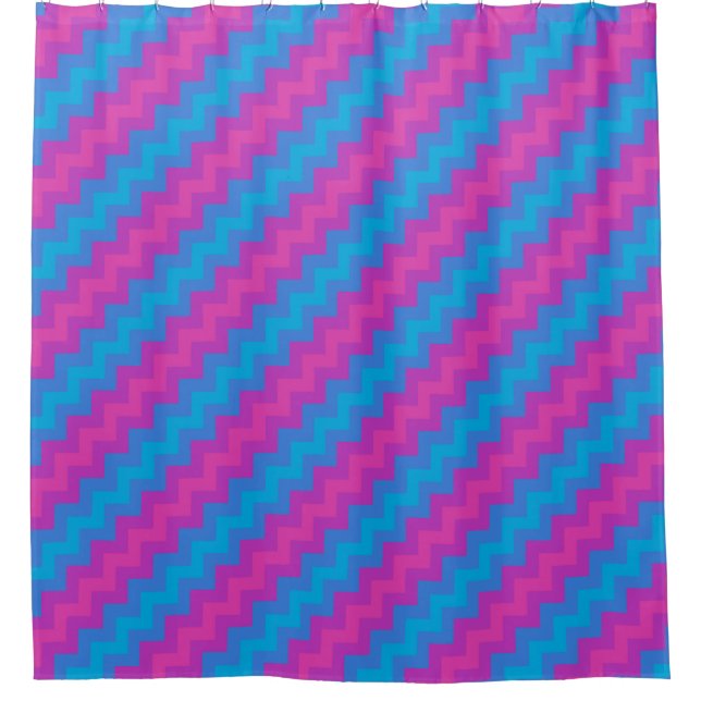 Rideaux De Douche Chic Magenta Bright Blue Turquoise Pink Chevrons (Devant)
