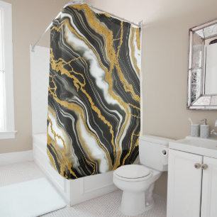 Rideaux De Douche Chic Marbre Noir Blanc Or Regard Glamour