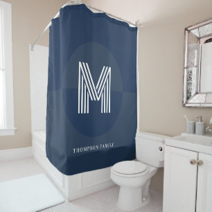 Rideaux De Douche Chic Marine bleu gris géométrique Monogramme moder