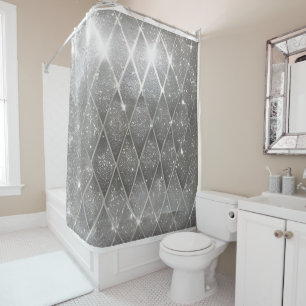 Rideaux De Douche Chic Moderne Faux Bling Sparkly Silver