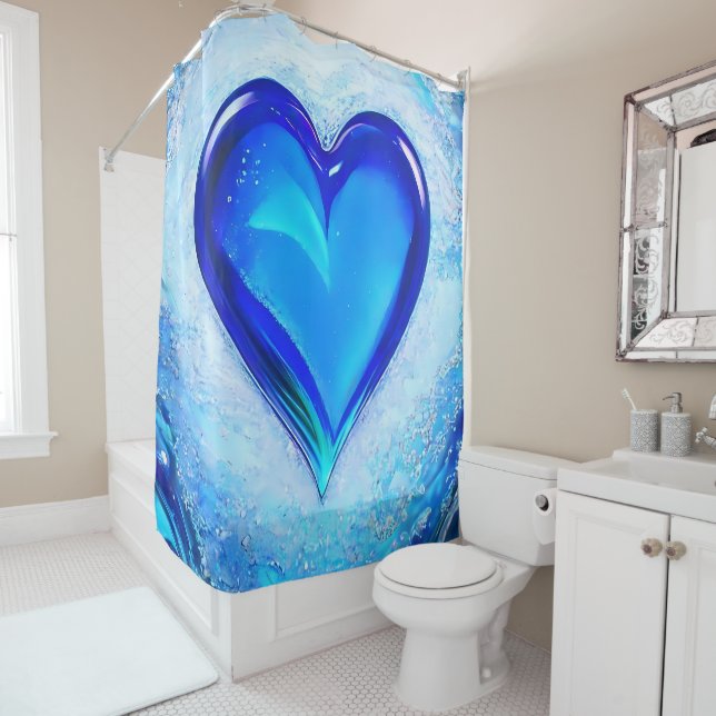 Rideaux De Douche Chic Moderne Vibrant Blue Crystal Heart (En situation)