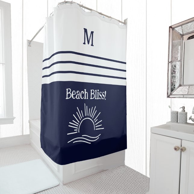 Rideaux De Douche Chic Monogram Marine Bleu Blancs Plage Maison (Créateur téléchargé)