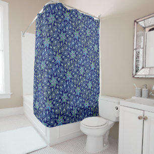 Rideaux De Douche Chic Navy Blue Floral Paisley Flower Motif Dark