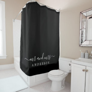 Rideaux De Douche Chic Newlyborn Mr Mme Black and White Monogram