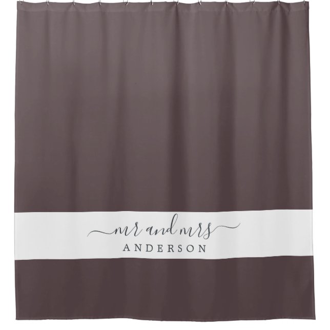 Rideaux De Douche Chic Newlysée M. Mme Dark Burgundy Monogramme (Devant)