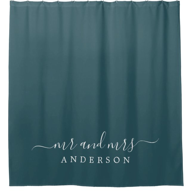 Rideaux De Douche Chic Newlysée M. Mme Dark Emerald Monogramme (Devant)