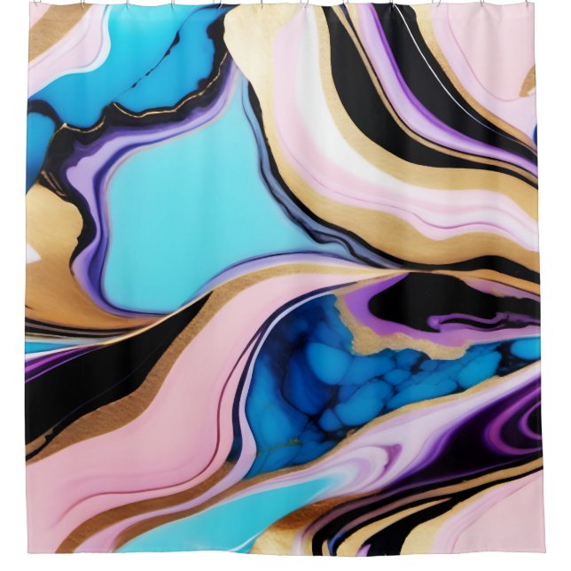 Rideaux De Douche Chic Pastel purple pink blue gold Faux Marble  (Devant)