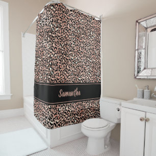 Rideaux De Douche Chic personnalisé Imprimé léopard Or Rose Noir