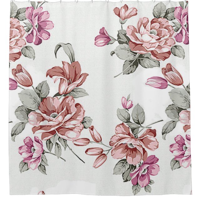 Rideaux De Douche Chic Rétro Fleurs Féminines Éculées (Devant)