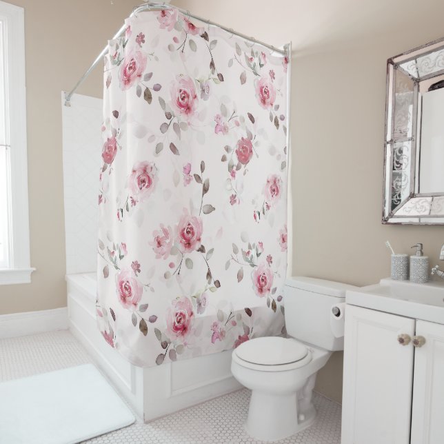 Rideaux De Douche Chic romantique rose floral (En situation)