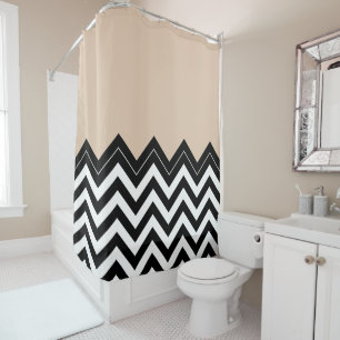 Rideaux De Douche Chic Taupe Blanc Noir Zigzag Stripes Motif