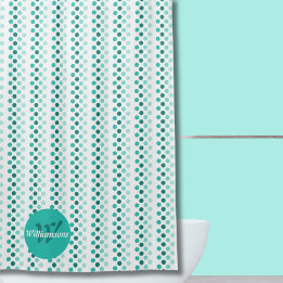 Rideaux De Douche Chic Turquoise Blanc sarcelle Points Monogramme No
