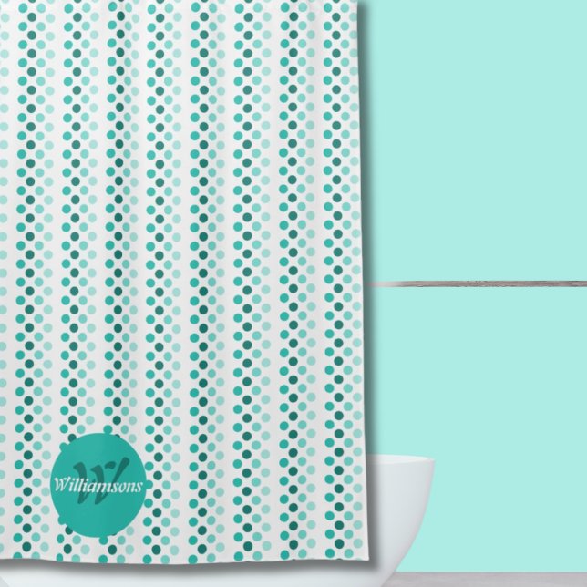 Rideaux De Douche Chic Turquoise Blanc sarcelle Points Monogramme No (Chic Turquoise White Teal Dots Monogram Name Shower Curtain)