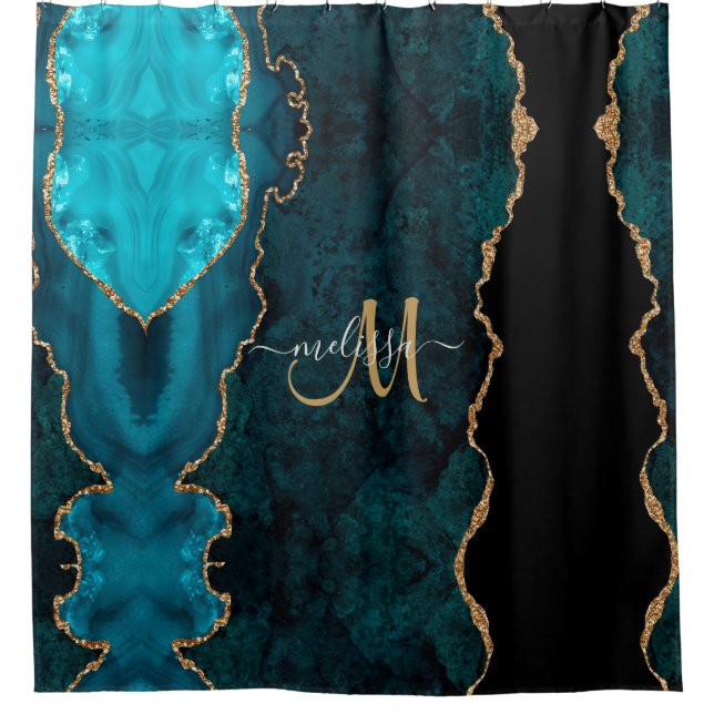 Rideaux De Douche Chic Turquoise Gold Parties scintillant Agate Pers (Devant)