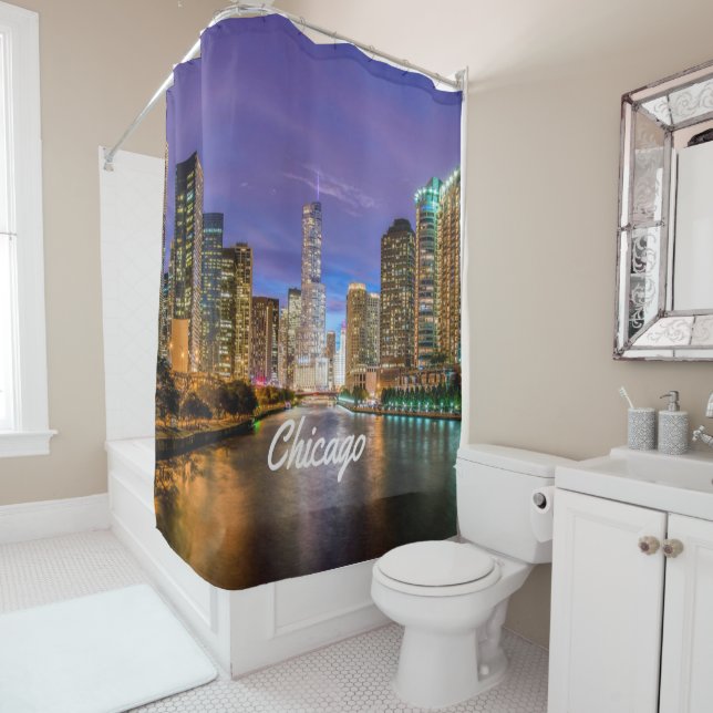 Rideaux De Douche Chicago Illinois Ville De Nuit (En situation)