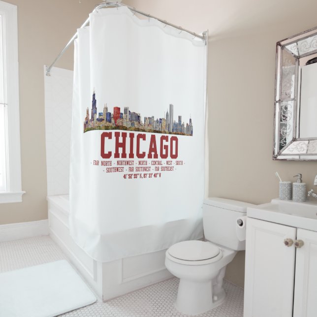 Rideaux De Douche Chicago Skyline.  Area Names and Coordinates (En situation)