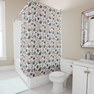 Rideaux De Douche Chickadees Blue Rust Black Motif