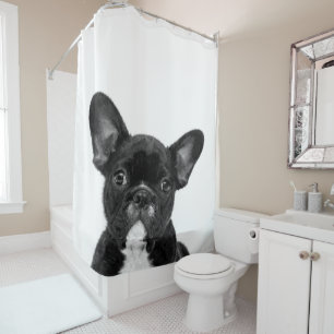 Rideaux De Douche Chien adorable Le visage de Chien de France Noir