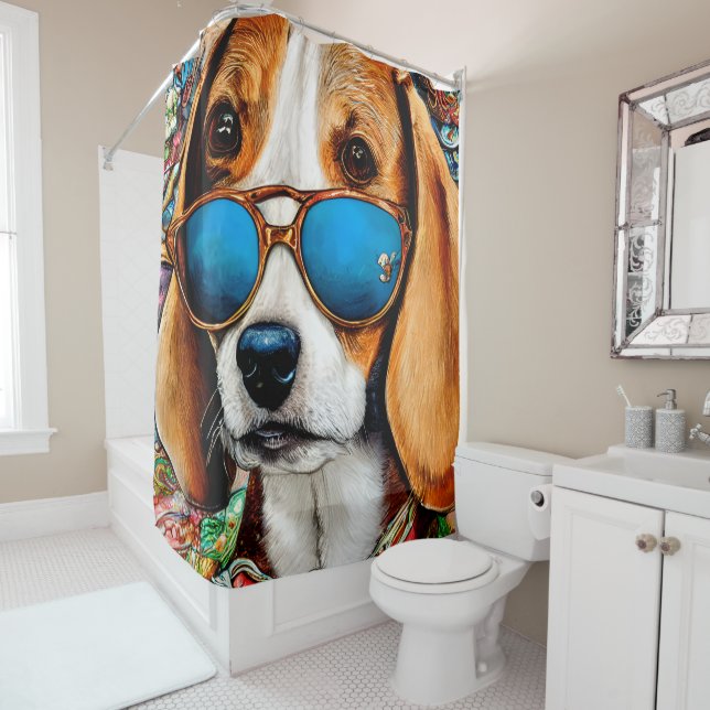 Rideaux De Douche Chien beagle avec lunettes de soleil (En situation)