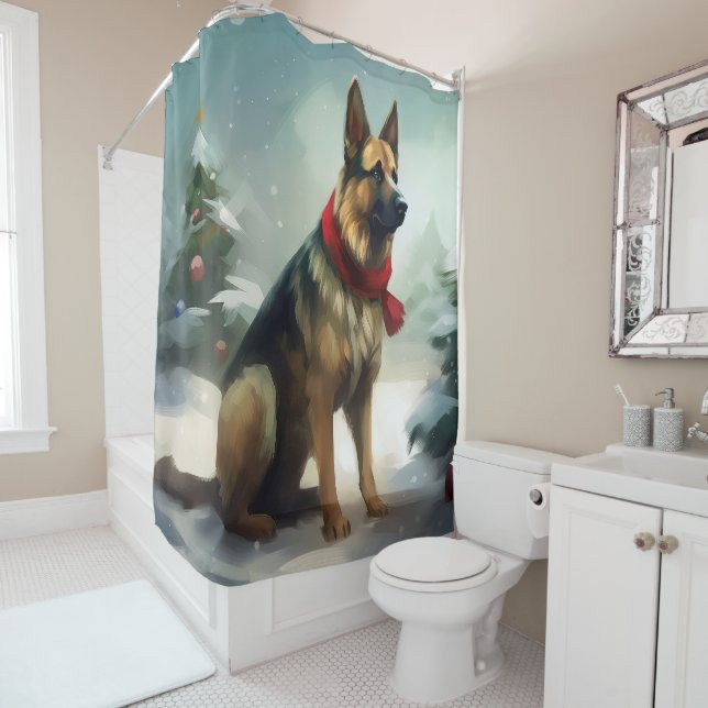 Rideaux De Douche Chien berger allemand en Noël de neige (En situation)