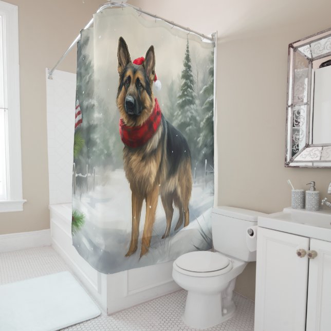 Rideaux De Douche Chien berger allemand en Noël de neige (En situation)