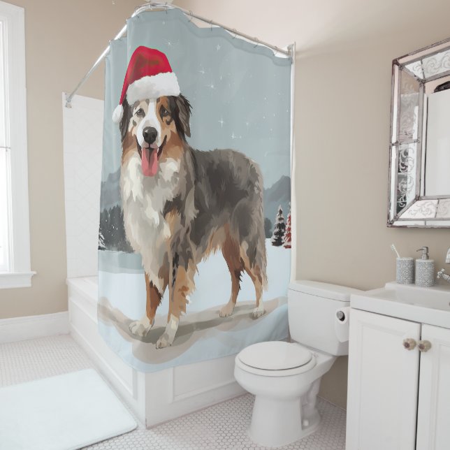 Rideaux De Douche Chien berger australien en Noël de neige (En situation)