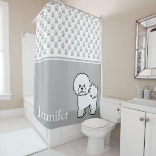 Rideaux De Douche Chien Bichon Frise Mignon Avec Nom Et Empreintes D