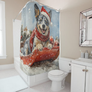 Rideaux De Douche Chien Blue Heeler en traîneau Laissez neige Noël