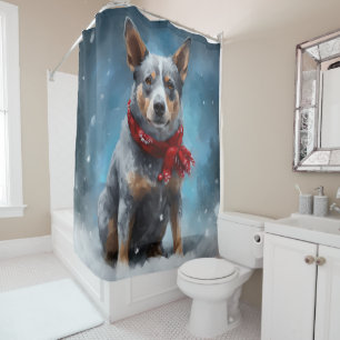 Rideaux De Douche Chien Bouvier Australien dans la neige de Noël