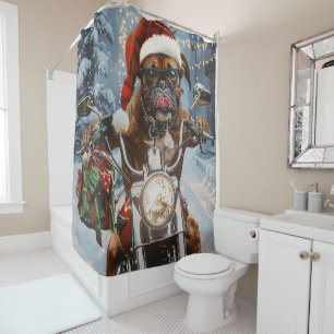 Rideaux De Douche Chien Boxer à Vélo à Noël