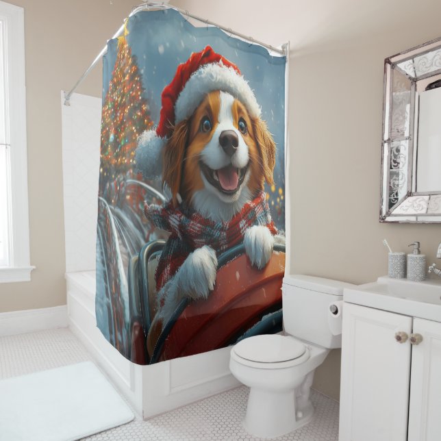 Rideaux De Douche Chien Brittany Spaniel Noël (En situation)