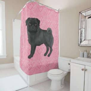 Rideaux De Douche Chien Carlin Noir Dessin Animé Motif Cœur Amour Ro