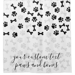 Rideaux De Douche Chien Chat Os Pattes Blanc Noir Animal De Compagni