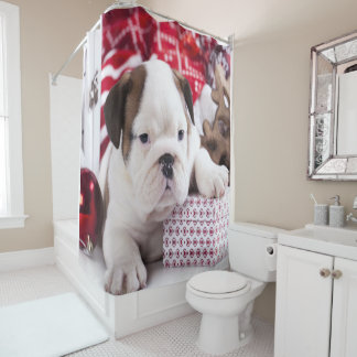 Rideaux De Douche Chien-chien anglais mignon | Noël drôle