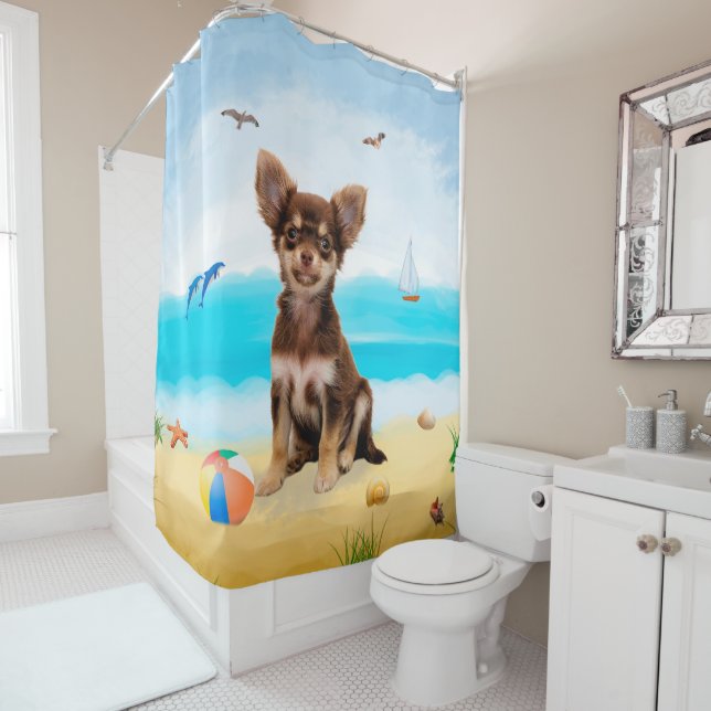 Rideaux De Douche Chien Chihuahua sur la Plage (En situation)
