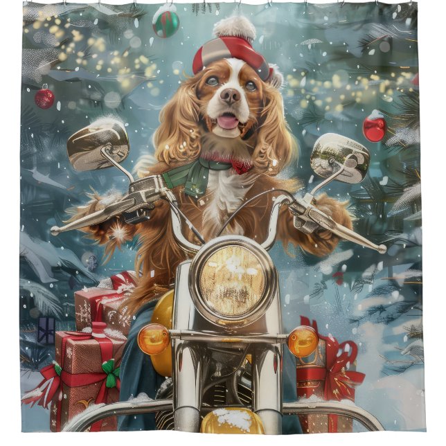 Rideaux De Douche Chien Cocker Spaniel à moto Noël  (Devant)
