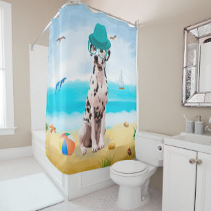 Rideaux De Douche Chien Dalmation sur la plage