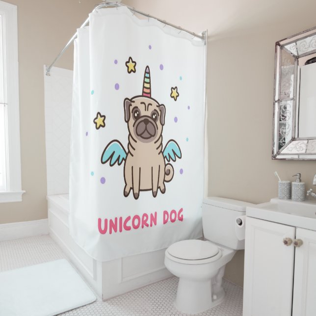 Rideaux De Douche Chien d'arc-en-ciel de licorne (En situation)