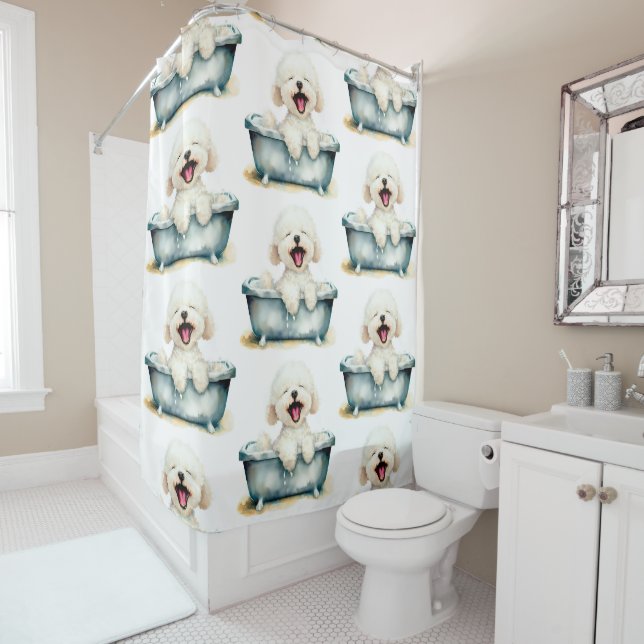 Rideaux De Douche Chien de Bichon Frise (En situation)
