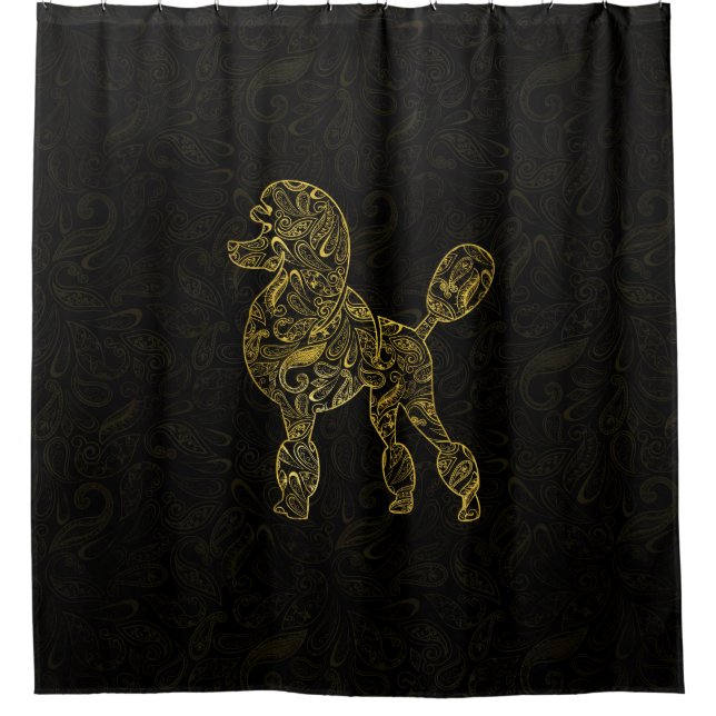 Rideaux De Douche Chien de caniche dans le motif de Paisley d'or (Devant)