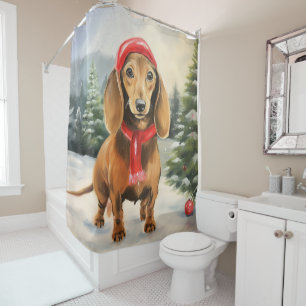 Rideaux De Douche Chien de Dachshund à Noël de neige